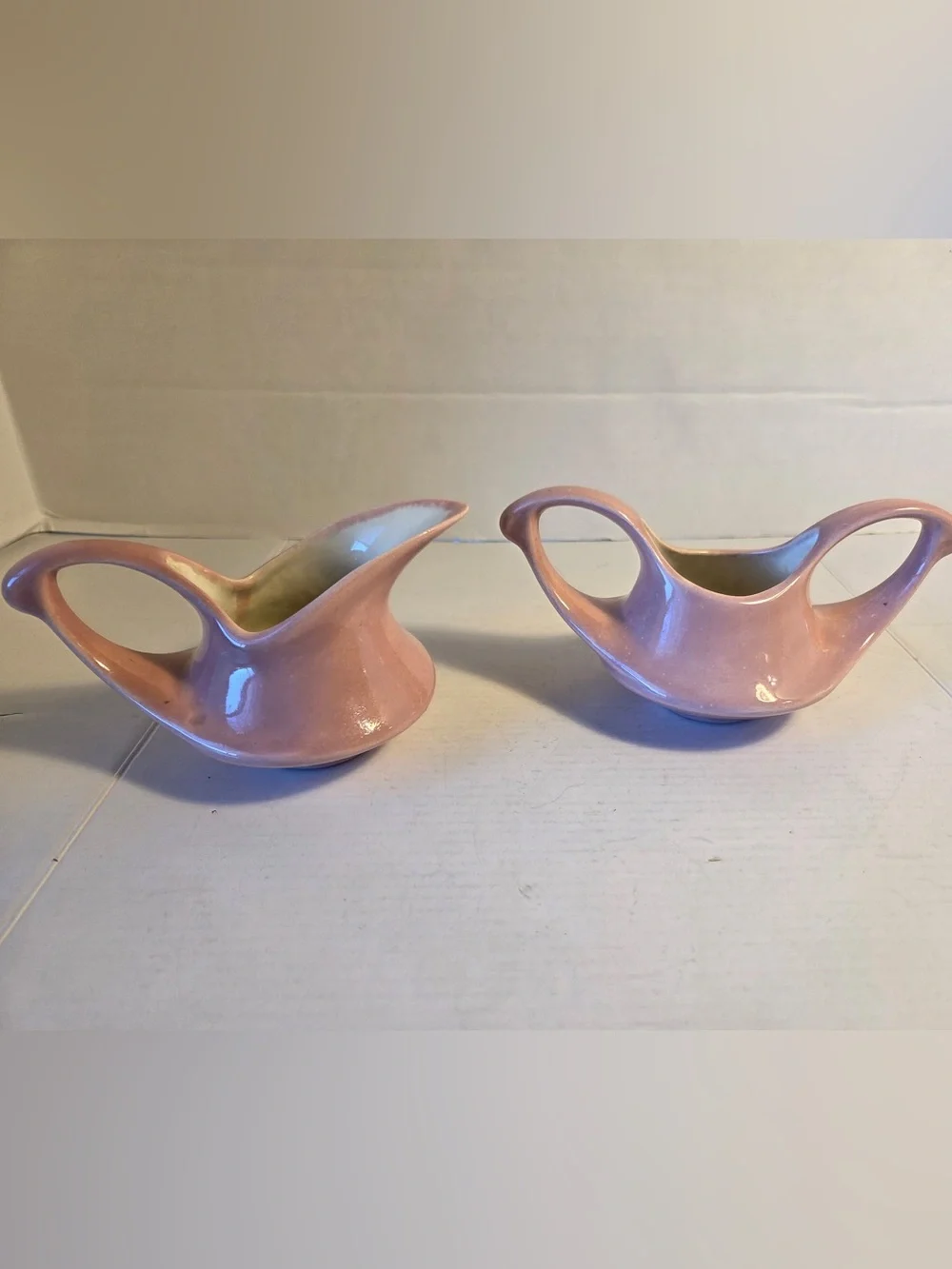 Vintage MCM Redwing Style Retro Pink Cream and Sugar Set Marked 57’